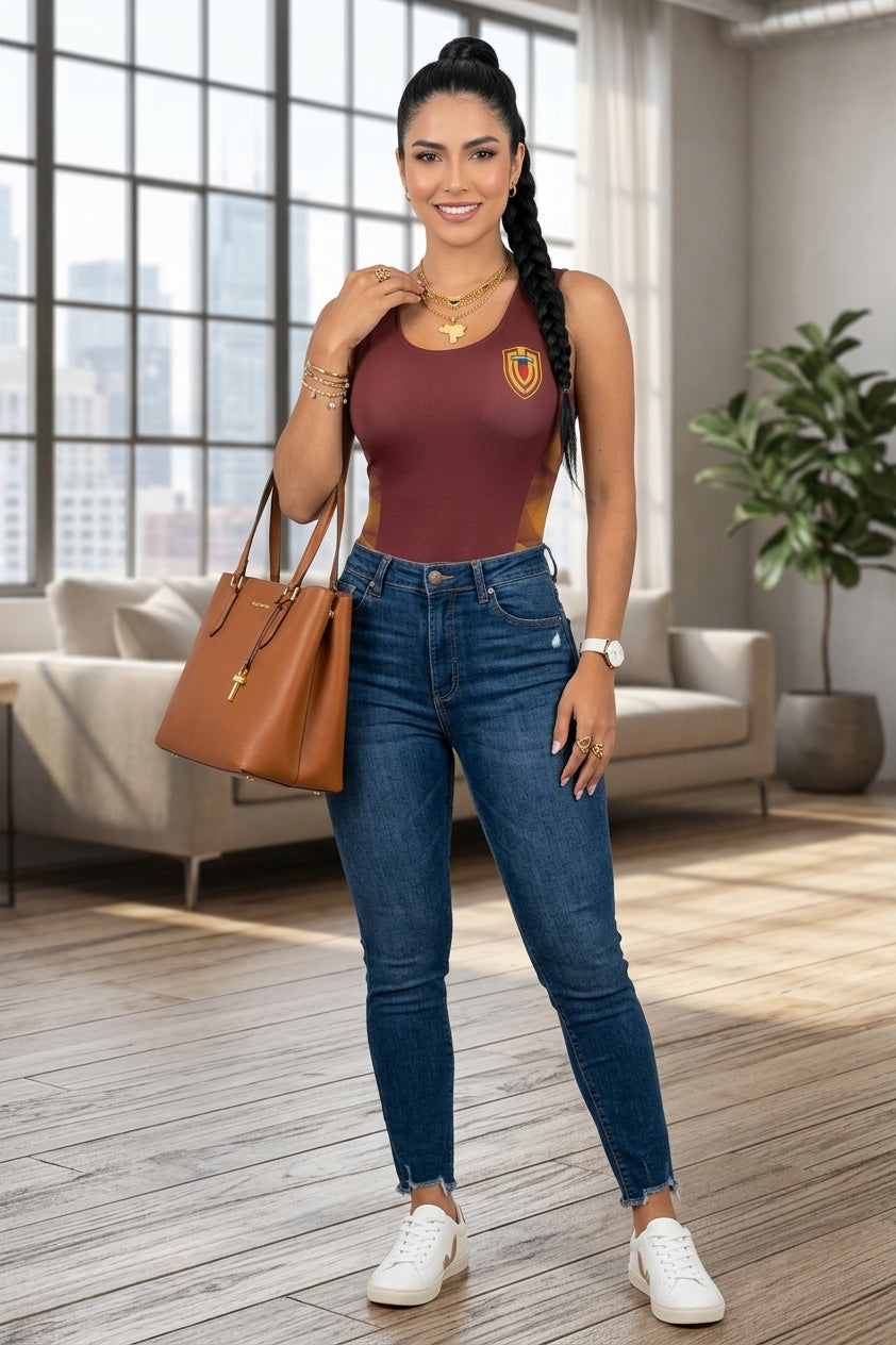 Burgundy Venezuela Crest Sleeveless Body Slimmer 303