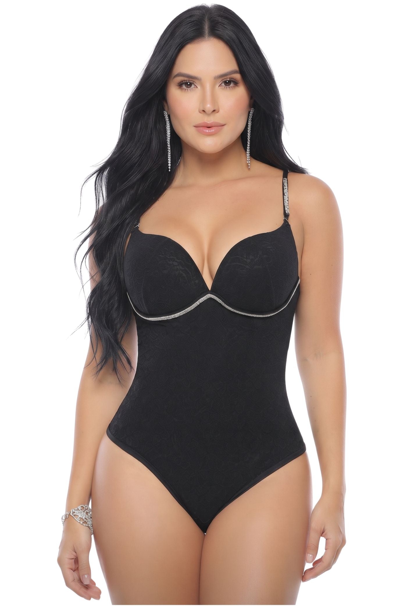 Colombian Black Rhinestone Strap Underwire Body Slimmer 9088