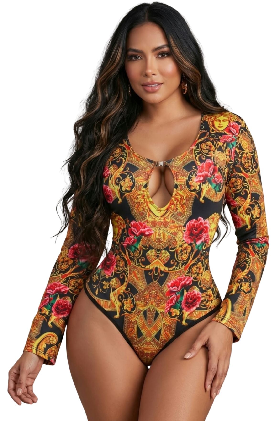 Colombian Gold Baroque Floral Long Sleeve Body Slimmer 9030