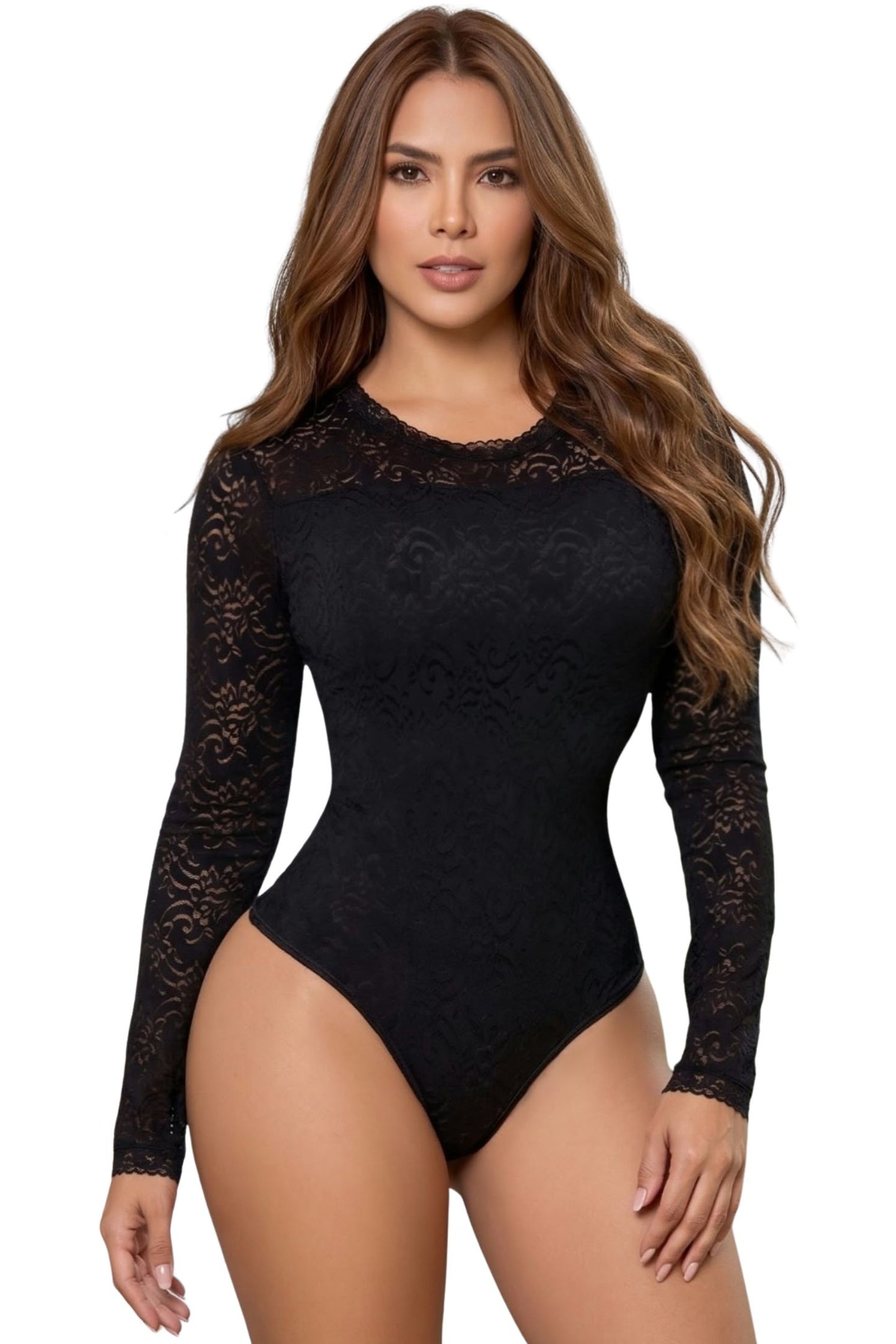 Colombian Black Full Lace Long Sleeve Body Slimmer 9082