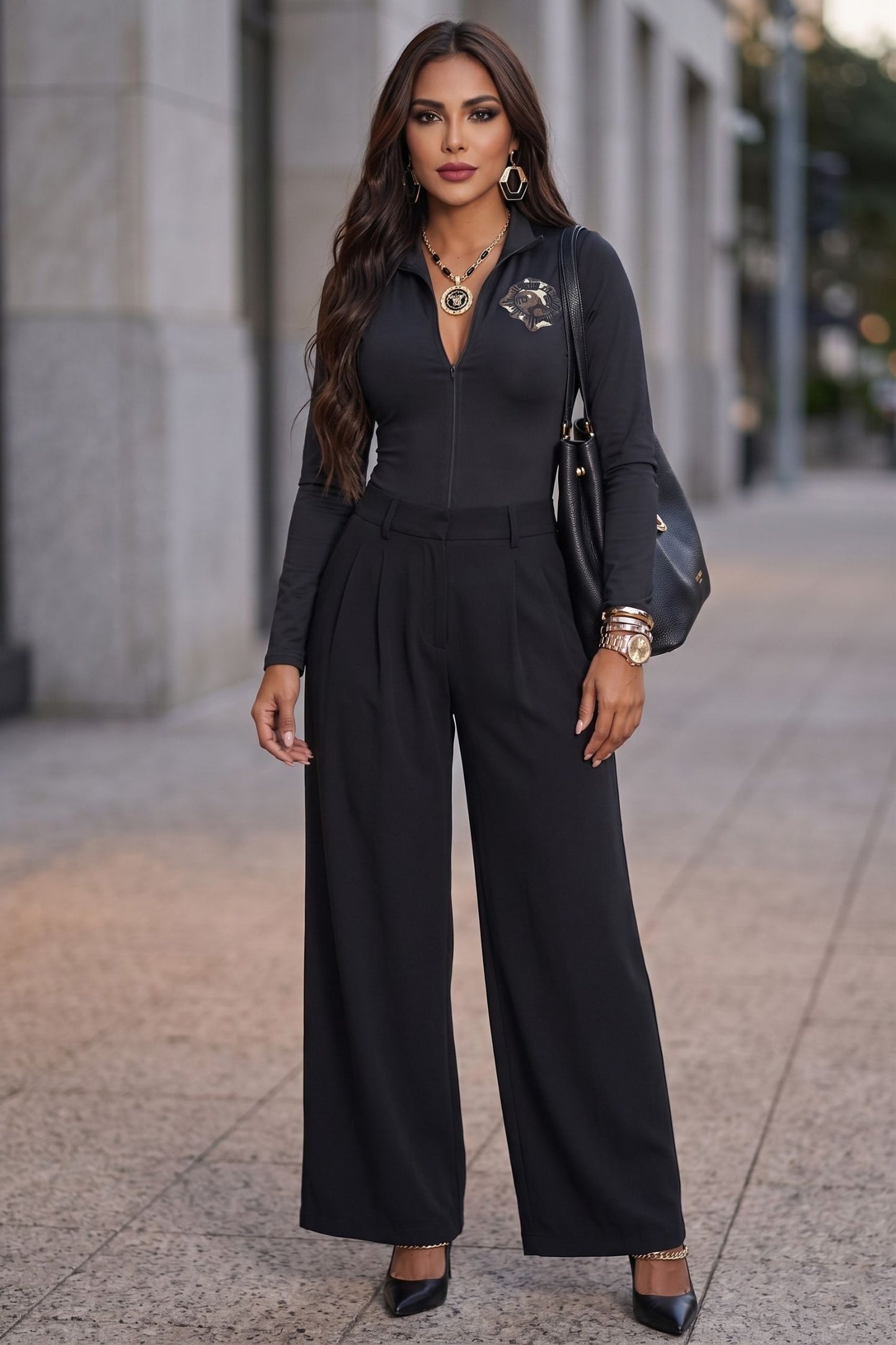 Colombian Black Front Zip Mock Neck Body Slimmer 7988