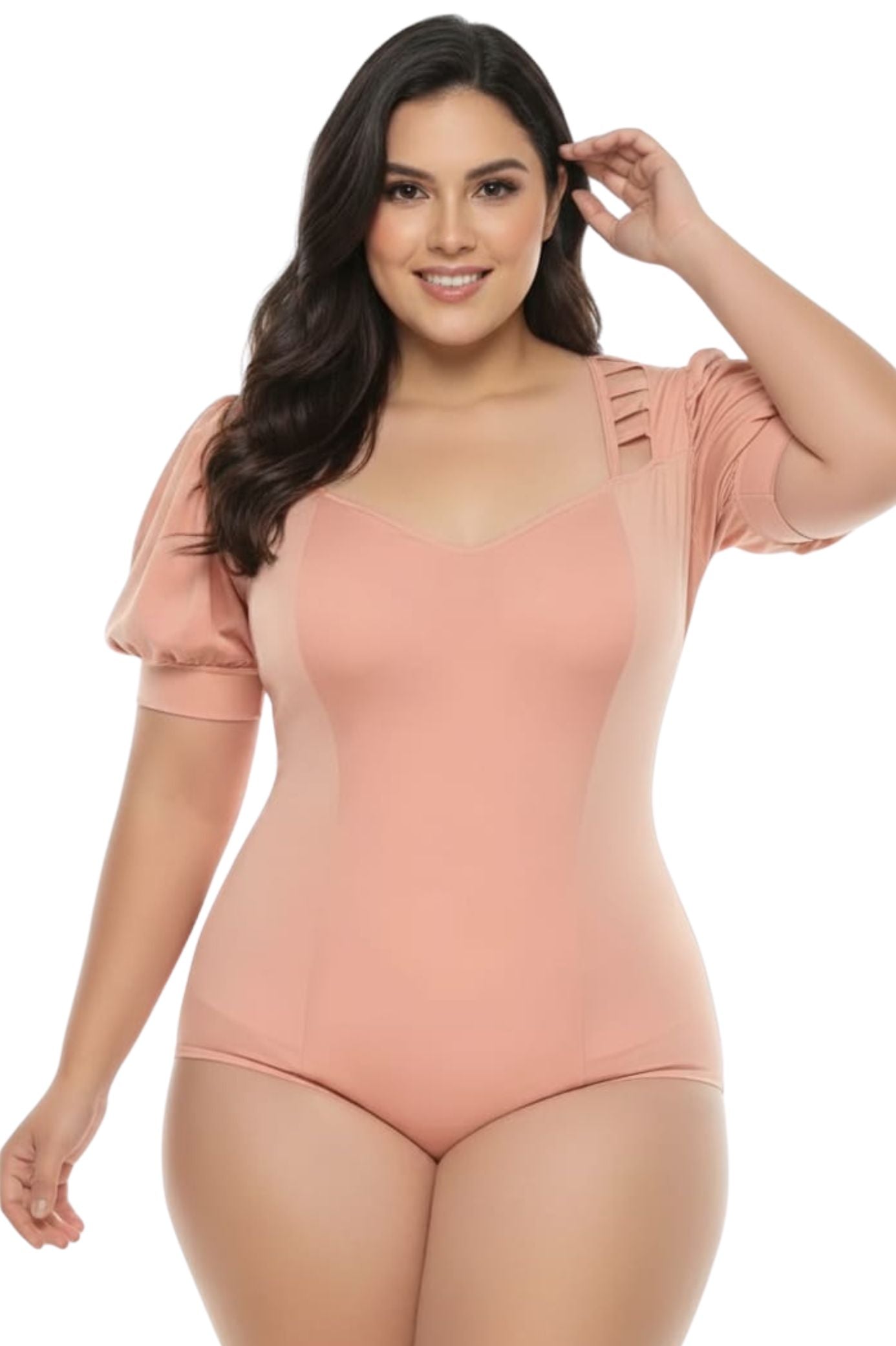 Colombian Rose Puff Sleeve Sweetheart Neck Body Slimmer 2040