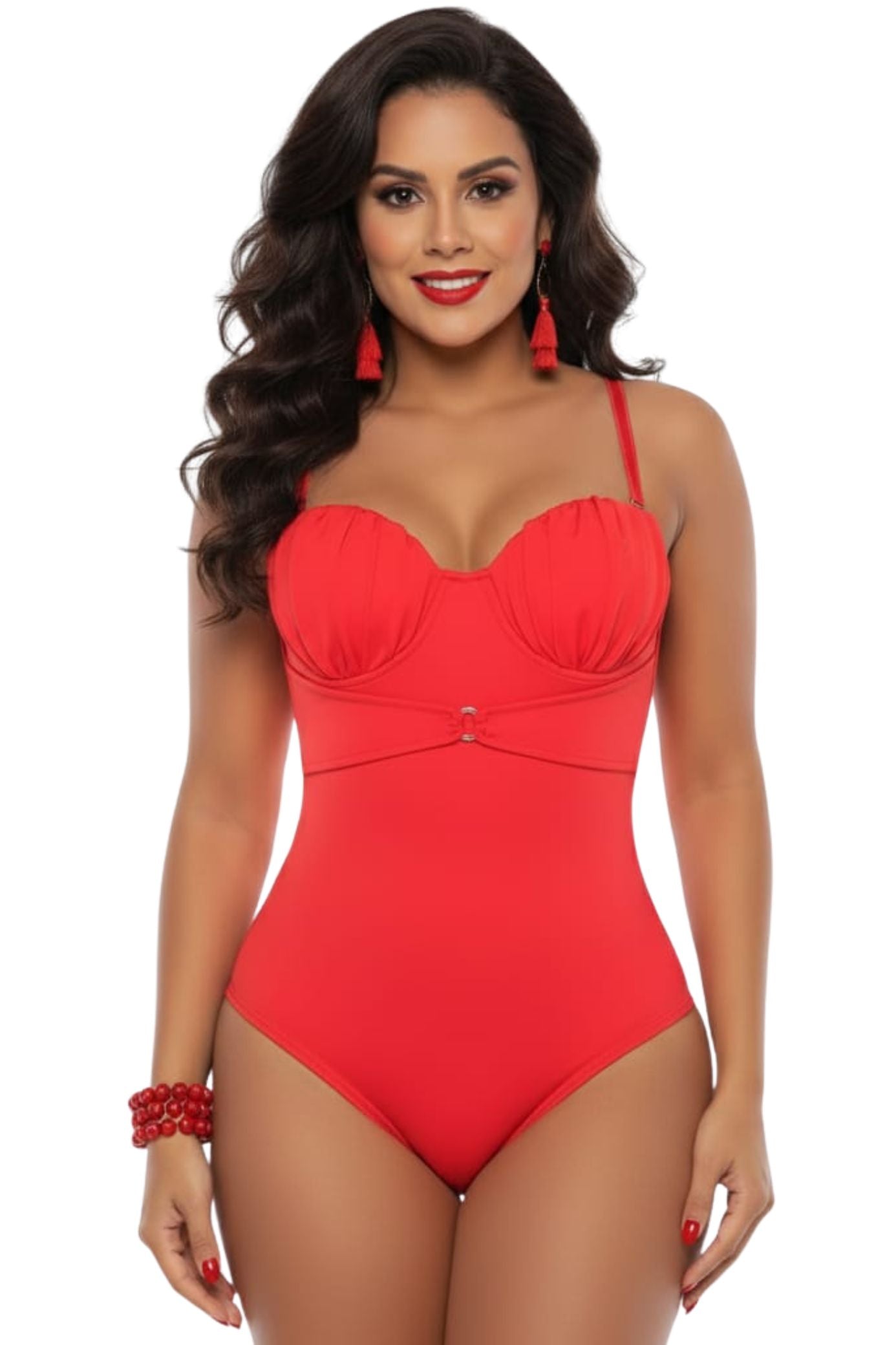 Colombian Red Ruched Bustier Spaghetti Strap Body Slimmer 9001