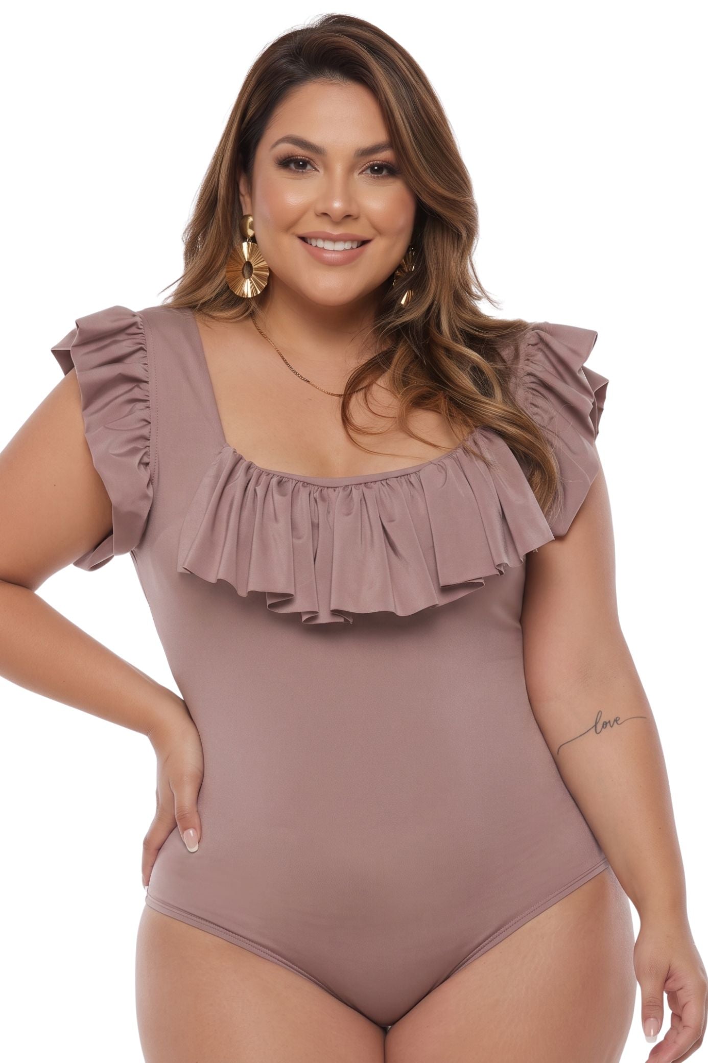 Colombian Cocoa Mocha Ruffle Sleeve Body Slimmer 8012