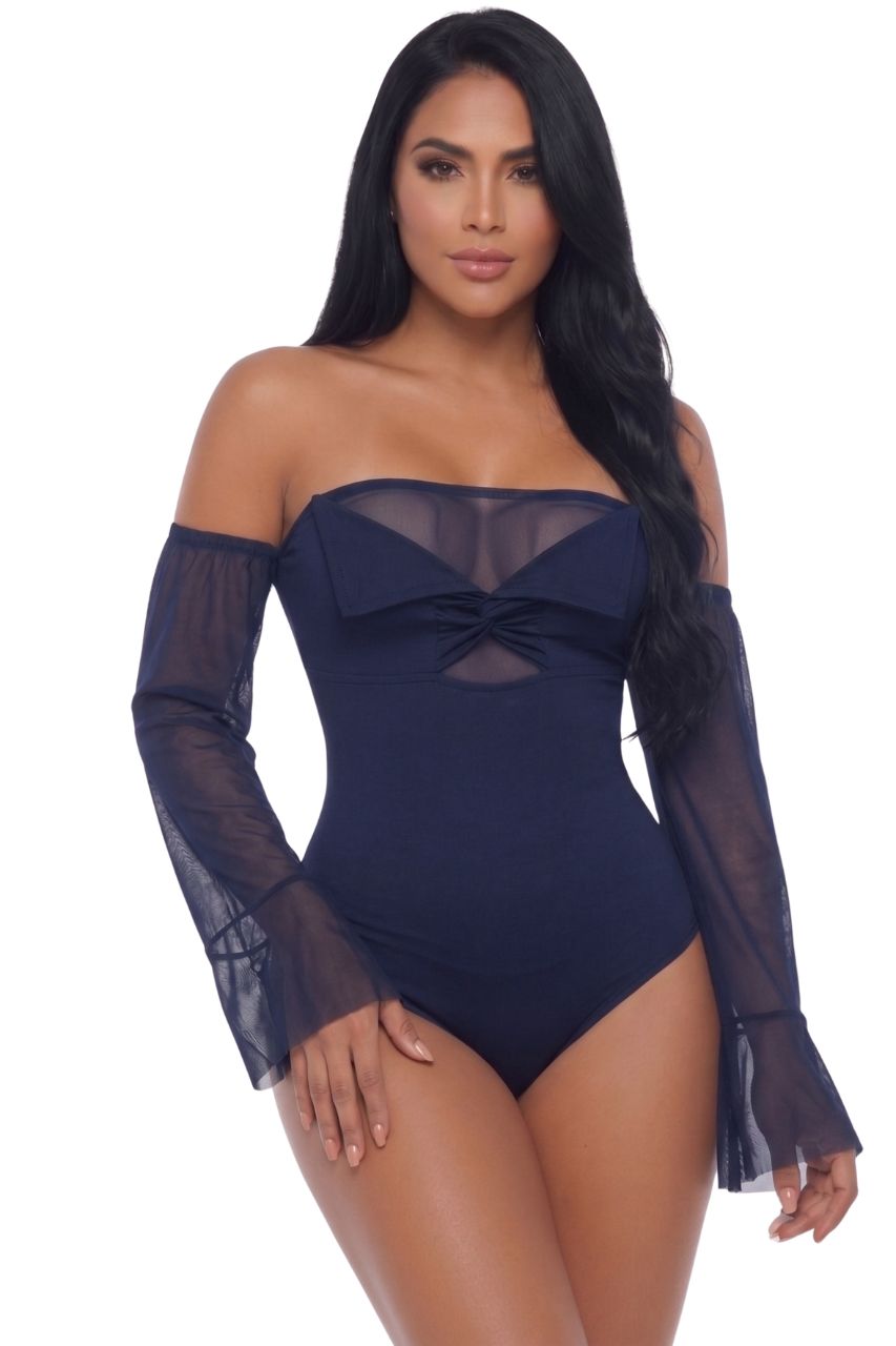 Colombian White Off-The-Shoulder Mesh Sleeve Body Slimmer 7989