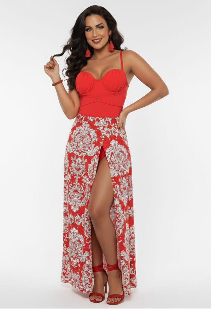 Colombian Red Ruched Bustier Spaghetti Strap Body Slimmer 9001