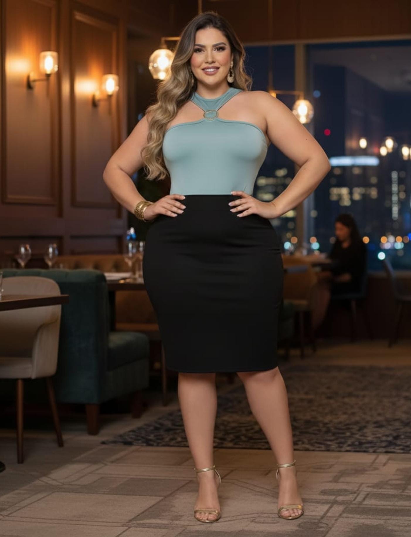 Colombian Mint Green Halter Neck Gold Ring Body Slimmer 8013