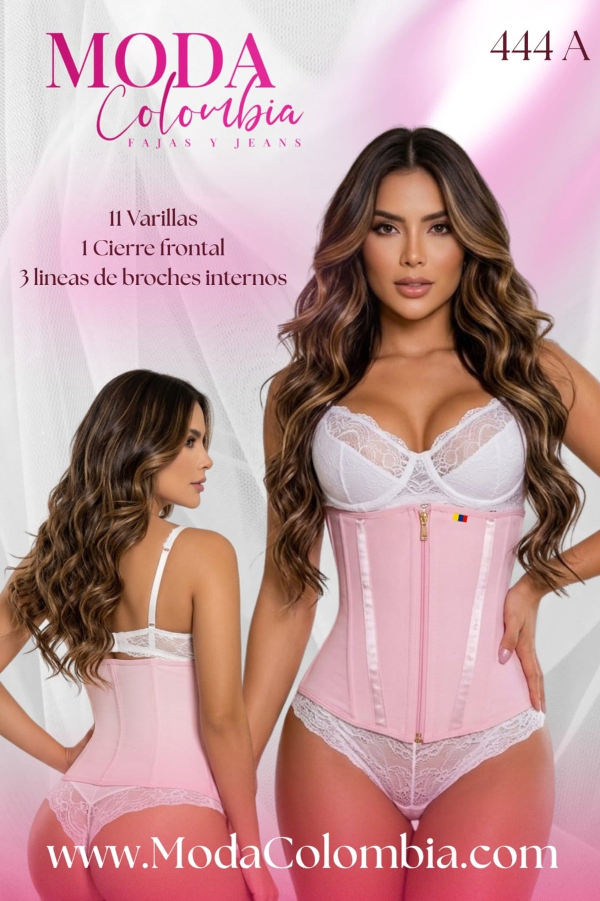 Pink Powernet Waist Trainer Girdle with Zipper & Hidden Hooks